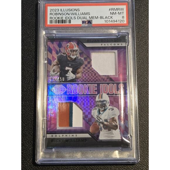2023 Illusions Bijan Robinson/Ricky Williams Rookie Dual Mem Black #/50 PSA 8 - Picture 1 of 2